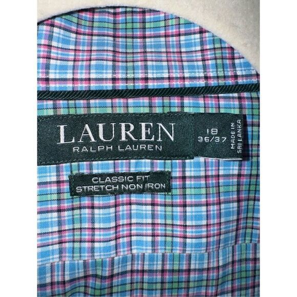 Lauren Ralph Lauren Plaid Button Down Dress Shirt Size 18 36/37 - Picture 4 of 5